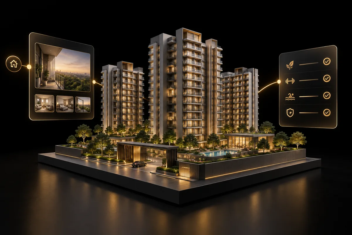 Residential architectural model connected to enquiry and qualification panels